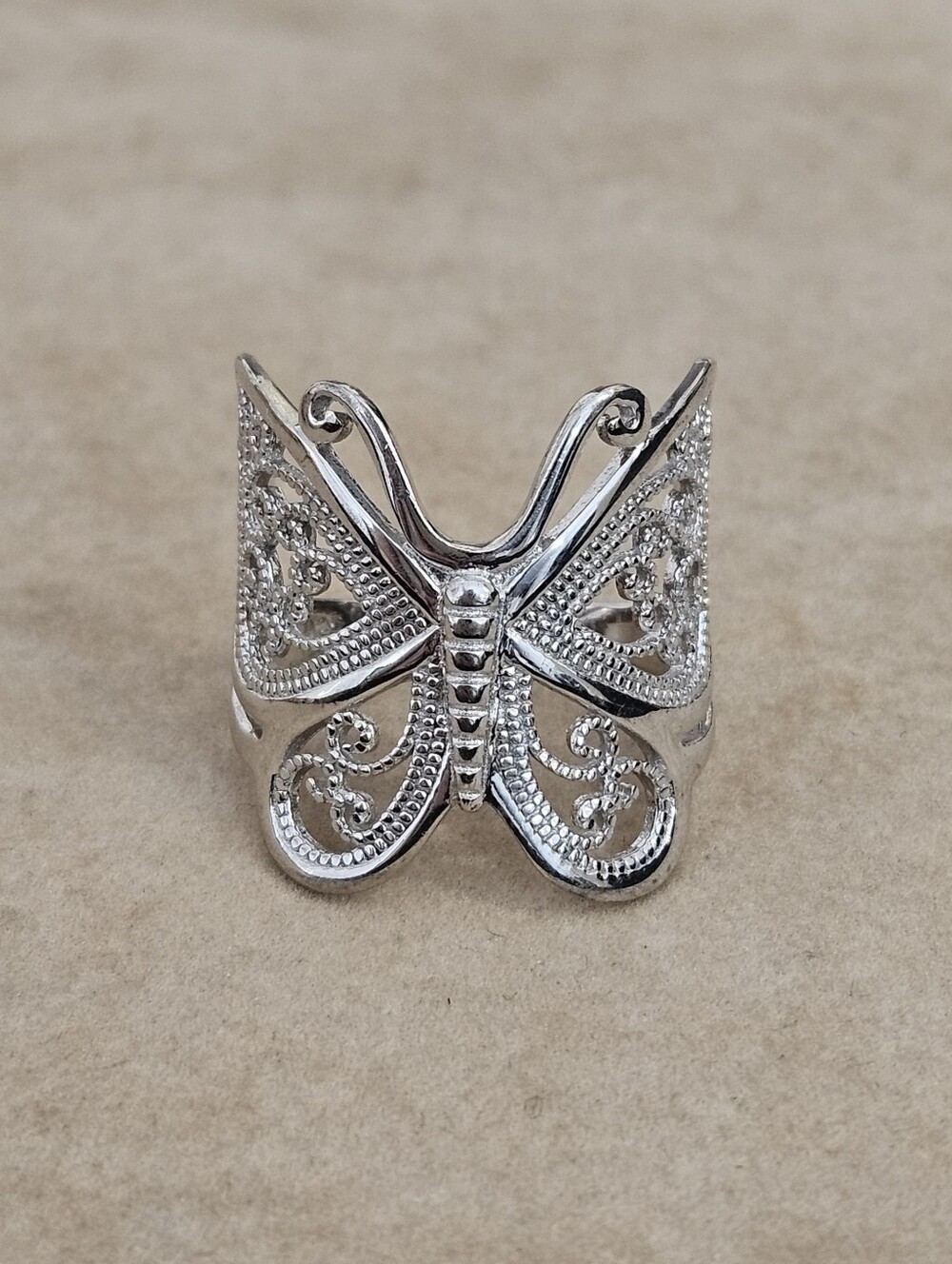 925 Filigree Design Butterfly Sterling Silver Wrap Around Ring Size 8 US